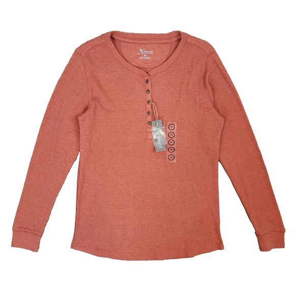 Natural Reflections Thermal Walffle Knit Henley Shirt M Mineral Red Outdoors - Picture 1 of 12